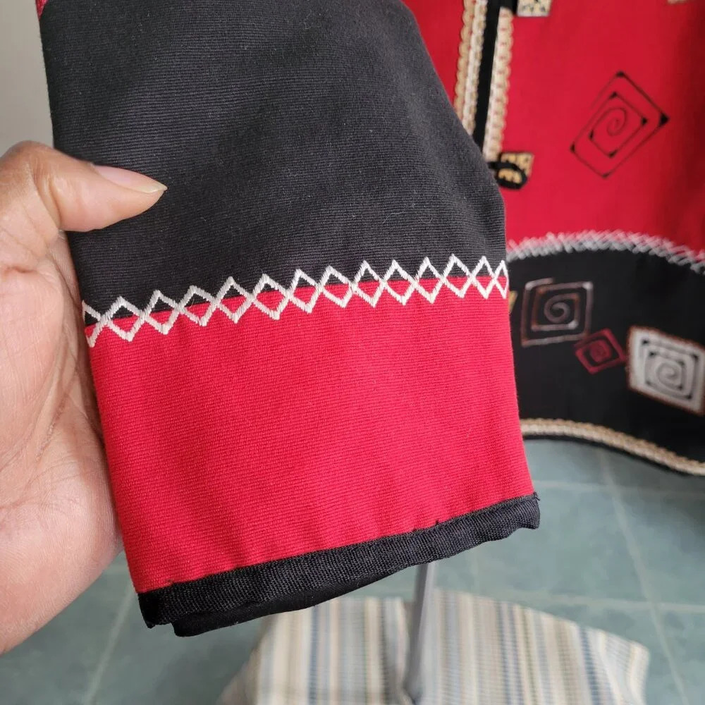 COLDWATER CREEK Red & Black Cotton Casual Jacket W/Appliqué Stitching (Size: S) - Picture 7 of 15